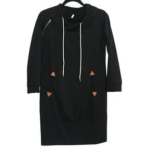 Black knit dress, long sleeve with hood